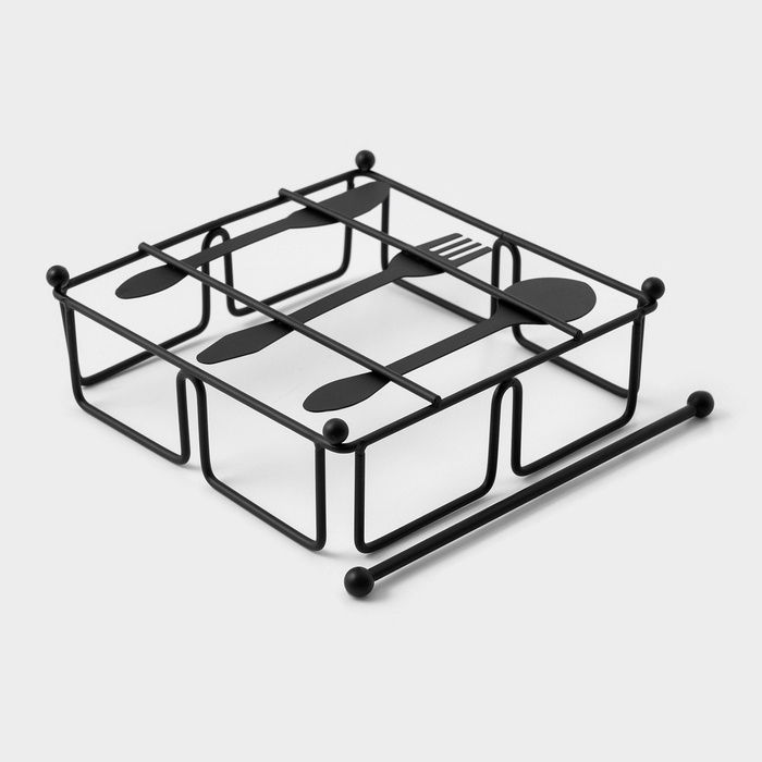 Салфетница Доляна &laquo;Приборы&raquo;, с держателем, 17,5&times;18&times;6 см, цвет чёрный