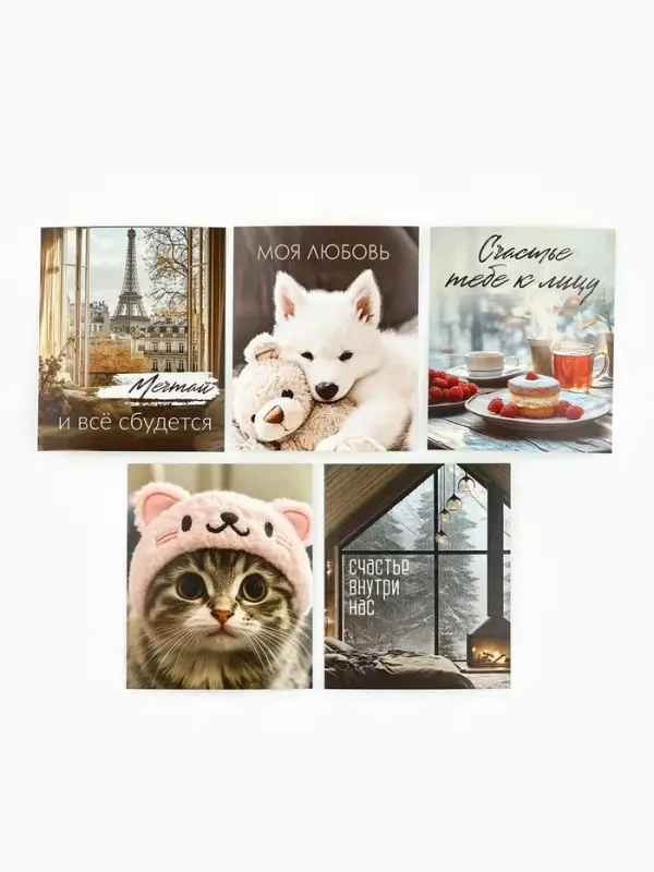 Набор мини-открыток в коробке со скрепками &laquo;Котики&raquo;, 35 штук, 8 x 10 см
