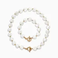 Набор 2 пред-та: бусы,браслет "Жемчуг барочный", сердечки, 40/18см, цвет белый в золоте