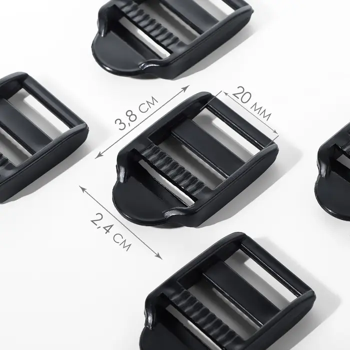 Пряжка регулирующая, трёхщелевая, вн. ширина=20 мм, s=2 мм, 10 шт., чёрная