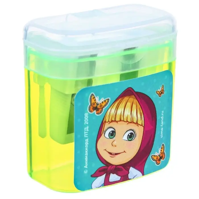 Точилка пластиковая с контейнером, двойная, МИКС, &laquo;Маша и медведь&raquo;