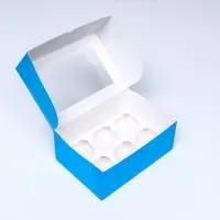 Упаковка на 6 капкейков с окном, голубая, 25&times;17&times;10 см