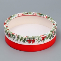 Коробка для макарун тубус с окном &laquo;Новогодняя ботаника&raquo;, 20 х 20 х 5 см, Новый год