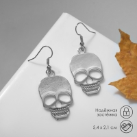 Серьги металл &laquo;Готика&raquo; череп, цвет серебро