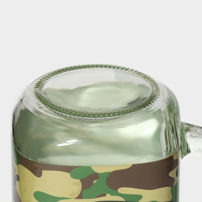 Кружка стеклянная Доляна &laquo;Милитари&raquo;, 450 мл, 10&times;7,5&times;13 см, с ручкой, крышкой и трубочкой