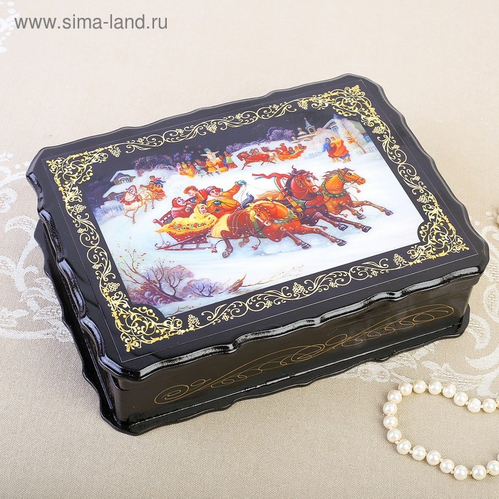 Шкатулка &laquo;Гонки на тройках&raquo;, 17&times;23&times;6 см, лаковая миниатюра