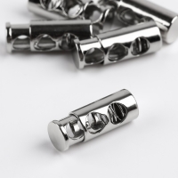 Фиксатор для шнура, двойной, d = 5 мм, 9 &times; 25 мм, 5 шт, цвет серебряный