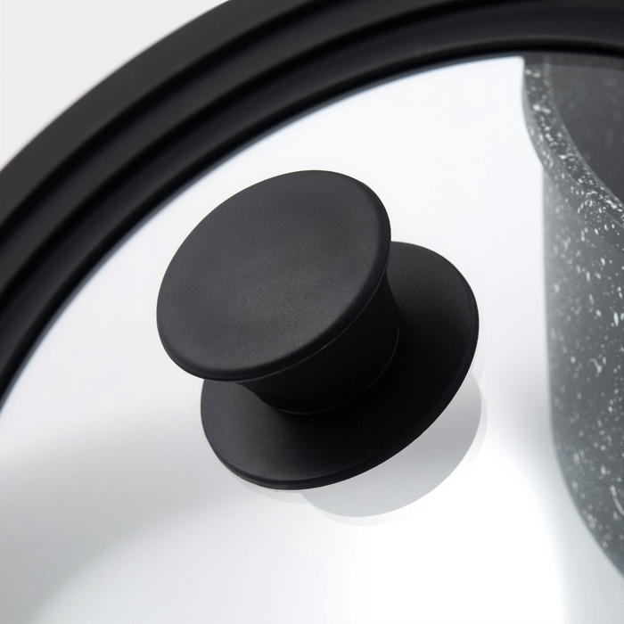 Крышка стеклянная для сковороды и кастрюли Доляна, универсальная, с силиконовым ободком и ручкой, d=20/22/24 см, цвет чёрный