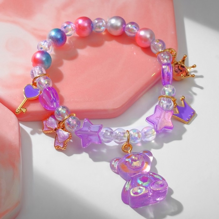 Браслет детский &laquo;Выбражулька&raquo; мишка, звёзды, цвет цветной в золоте