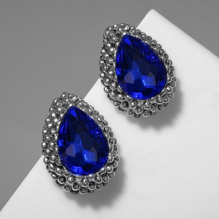 Серьги со стразами &laquo;Морское сияние&raquo;, цвет синий в чернёном серебре