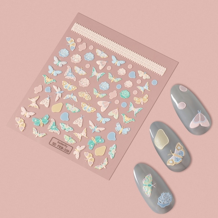 Наклейки для ногтей &laquo;Бабочки и цветы&raquo;, объёмные, разноцветные
