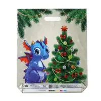 Пакет "Дракоша у елки", полиэтиленовый с вырубной ручкой, 45 х 38 см, 60 мкм