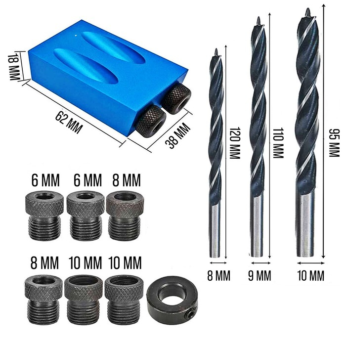 Набор для засверливания под углом 15&deg; ТУНДРА, по дереву, 6-8-10 мм