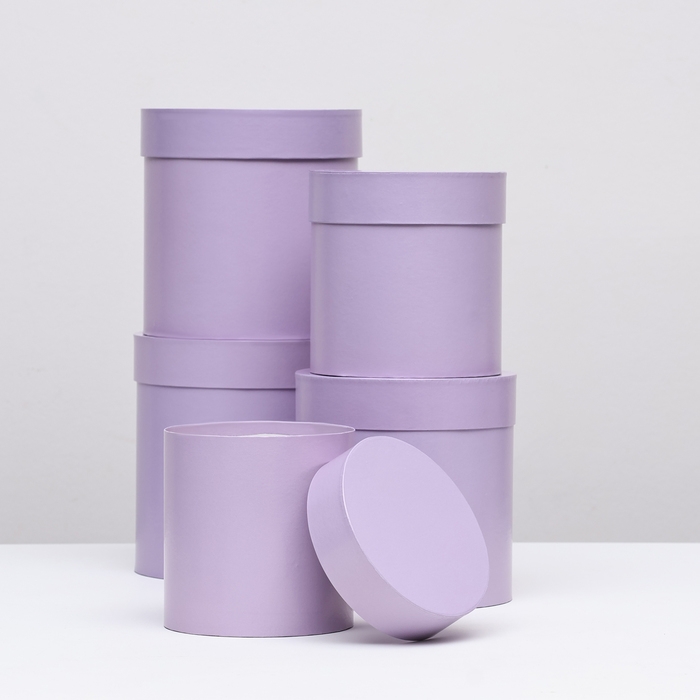 Набор круглых коробок 5в1 Сирень перламутровая", 20 &times; 20 ‒15 &times; 15 см