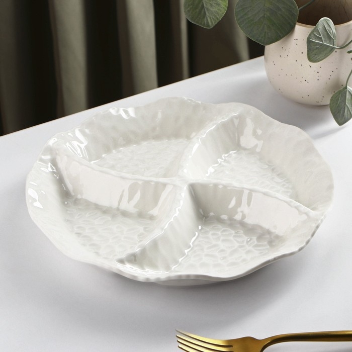 Менажница керамическая 4 ячейки &laquo;Воздушность&raquo;, 24&times;3,5 см, цвет белый