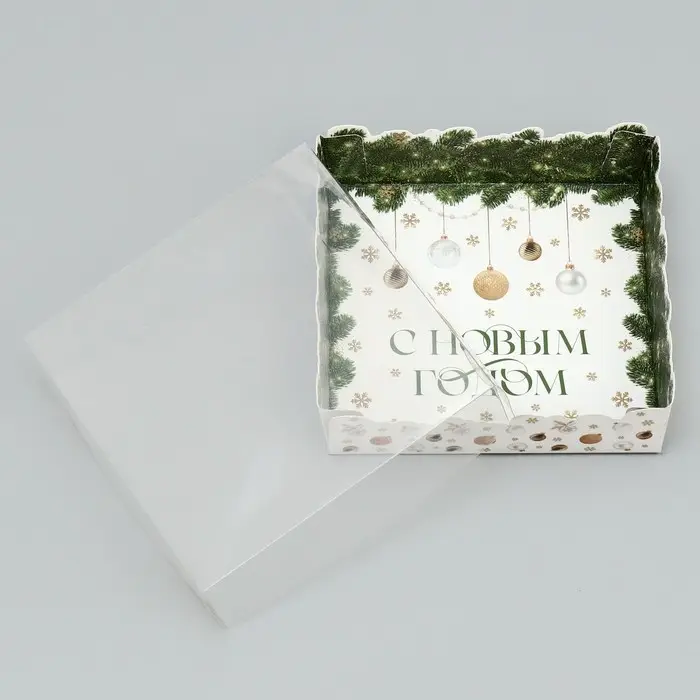 Коробка для макарун &laquo;С Новым годом&raquo;, веточки, 12 х 12 х 3.5 см