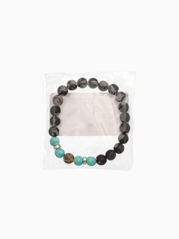 Браслет "Вулкан" камень пирит, лава, длина 18 см, цв. чёрный, бирюзовый