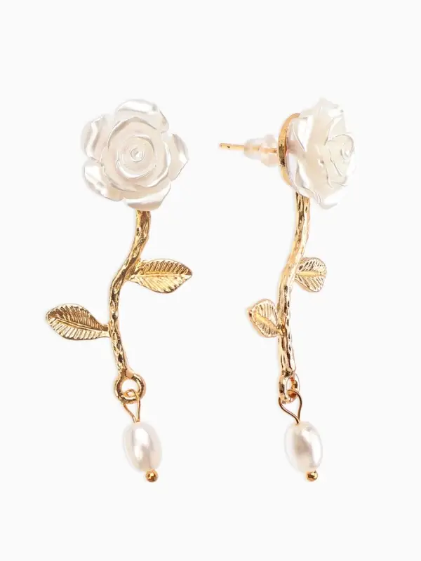 Серьги "Цветок розы", цвет белый в золоте
