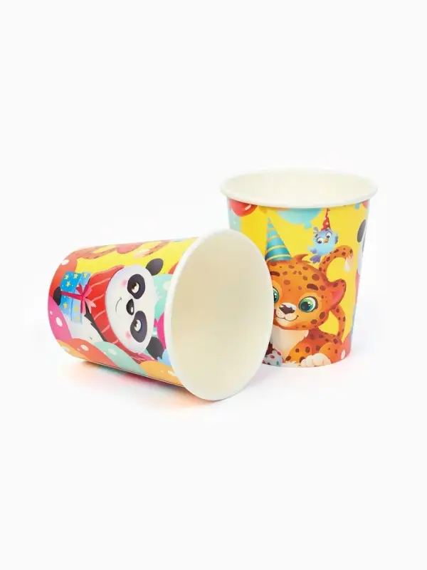 МП Набор бумажной посуды  "С Днём рождения, весёлые зверята", желтый , 12 персон