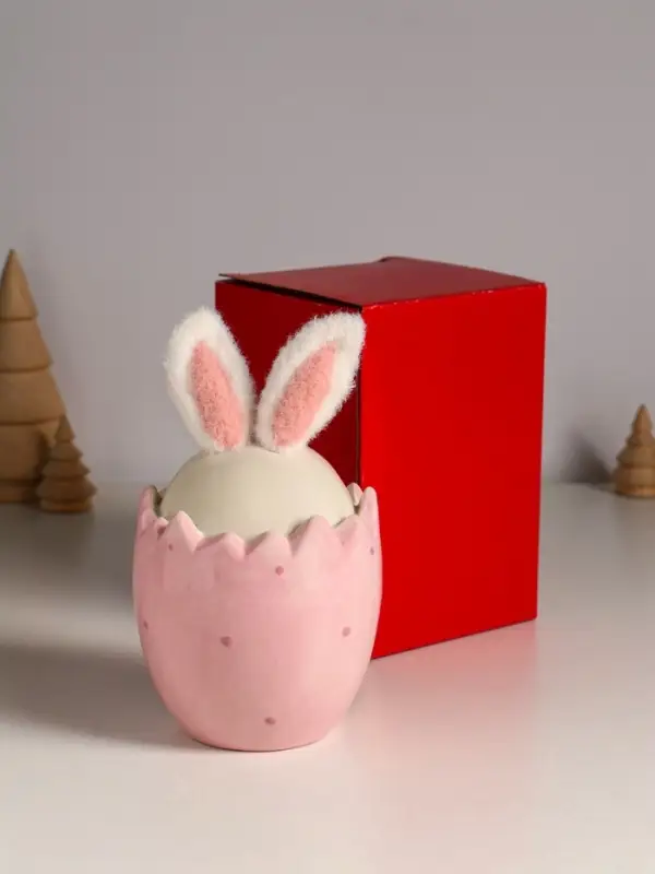 Сувенир керамика, текстиль "Зайчик в яйце" розовый 9х9х15,5 см