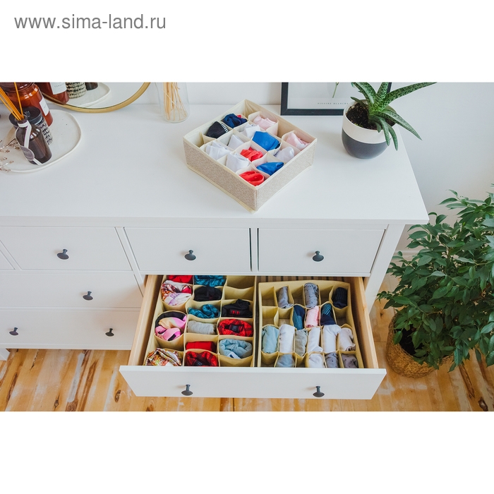 Органайзер для хранения белья Доляна &laquo;Европа&raquo;, 16 ячеек, 27&times;25&times;10 см, цвет бежевый