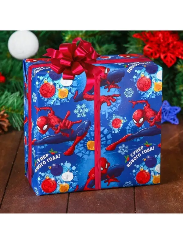 Бумага упаковочная глянцевая &laquo;С Новым Годом!&raquo;, Человек-паук, 70 х 100 см