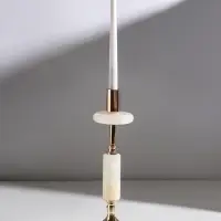 Подсвечник металл, камень на 1 свечу "Рим" золото 10,5х10,5х31 см