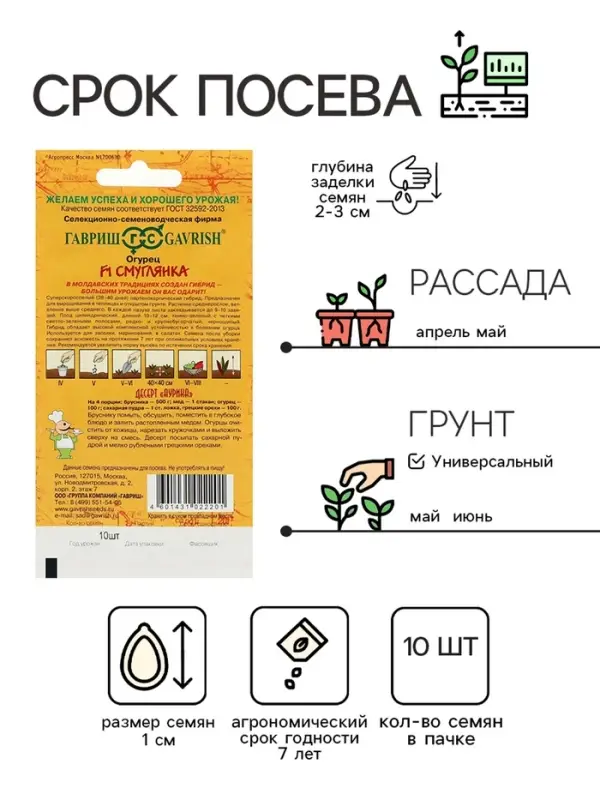 Семена Огурец "Смуглянка", F1, корнишон, серия География, 10 шт