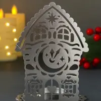 Подсвечник новогодний "Домик с часами" серебряный 6,7х10х13,5 см