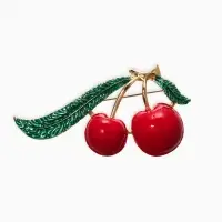 Брошь "Вишня с листиками", цвет красно-зелёный в золоте