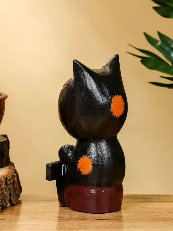 Сувенир "Кот с табличкой WELCOME" дерево 10х7х16 см, цв. чёрно-рыжий