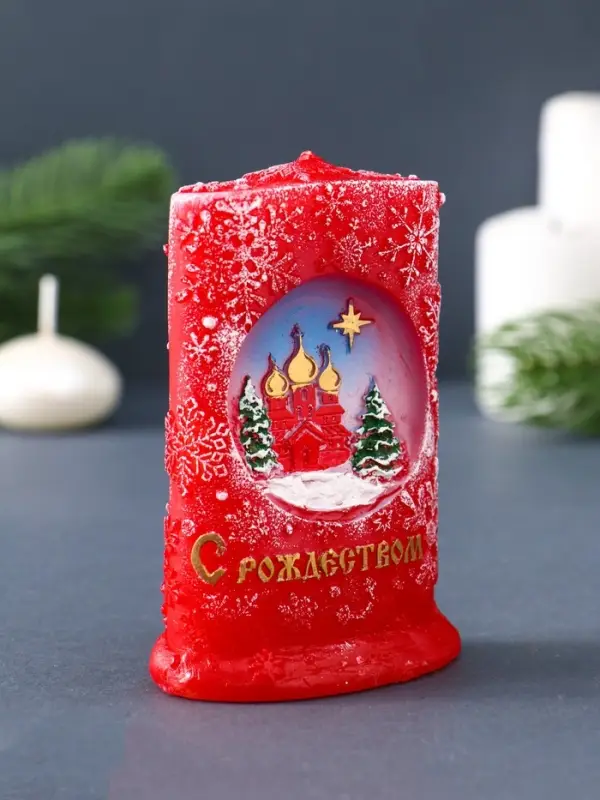 Свеча фигурная "Снежное Рождество" 7х4х10,5 см, цв. красный