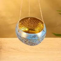 Подсвечник подвесной из кокоса, 14&times;14&times;10 см, сине-золотой