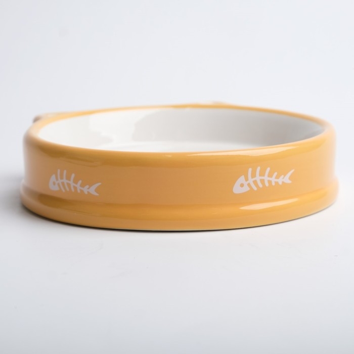 Миска керамическая "Голова кота 5" 200 мл, 15 x 3,5 cм, белая/оранжевая