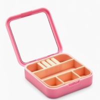 Органайзер для хранения украшений с зеркалом &laquo;Шкатулка портативная&raquo;, 9*9*2,5см, цвет розовый