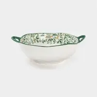 Бульонница с ручками &laquo;Гармония лепестков&raquo;, 22.5&times;18&times;7 см, фарфор, белая, зелёная