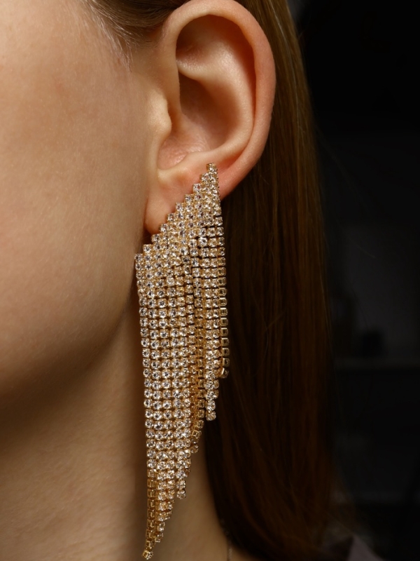 Серьги висячие со стразами &laquo;Вечное сияние&raquo; лесенка, цвет белый в золоте