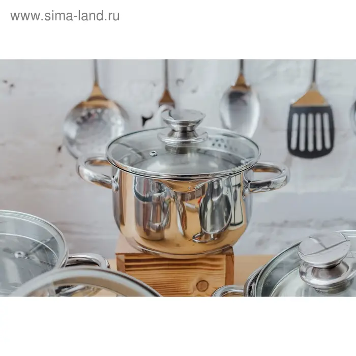 Кастрюля Magistro Klimena, 2,5 л, нержавеющая сталь, AISI - 201, крышка-дуршлаг, носик для слива, капсульное дно, индукция