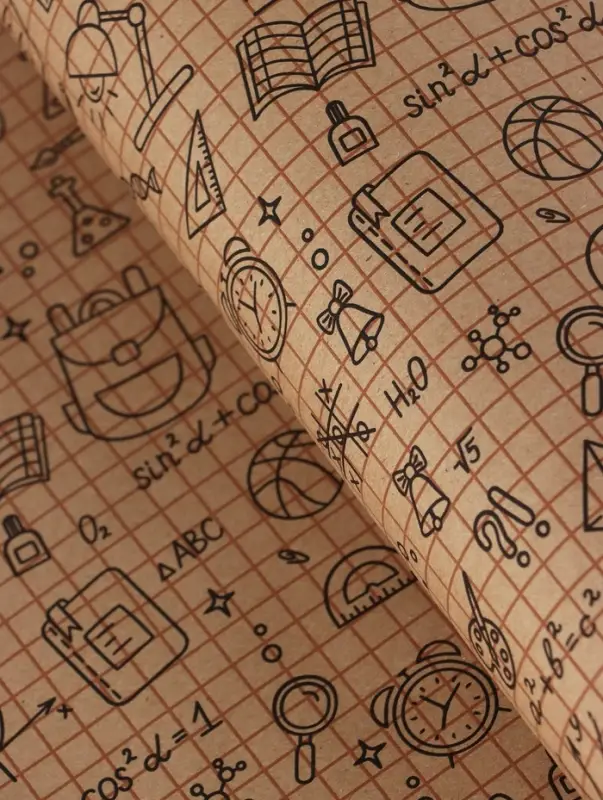 Бумага упаковочная крафт &laquo;Школьная пора&raquo;, коричневый/черный на коричневом фоне 0.7&times;10&plusmn;5%м