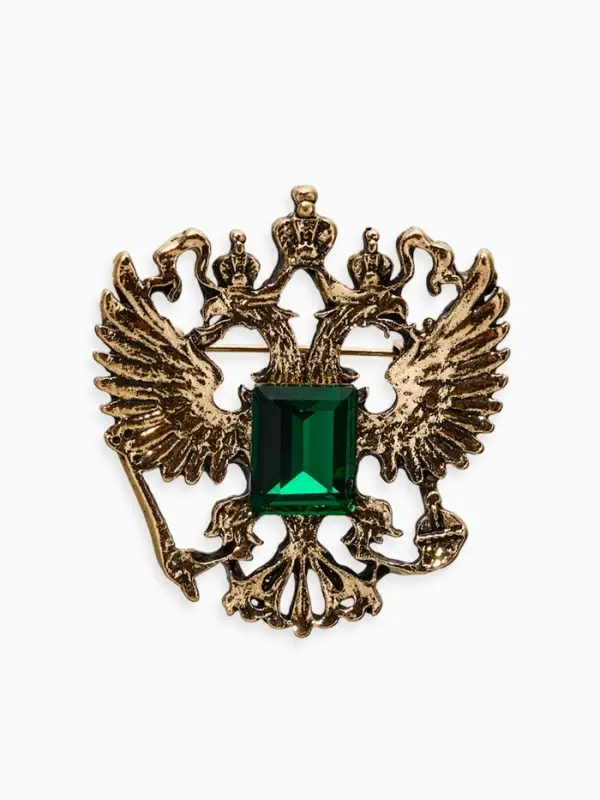 Брошь &laquo;Герб Российской Федерации&raquo;, цвет зелёный в чернёном золоте