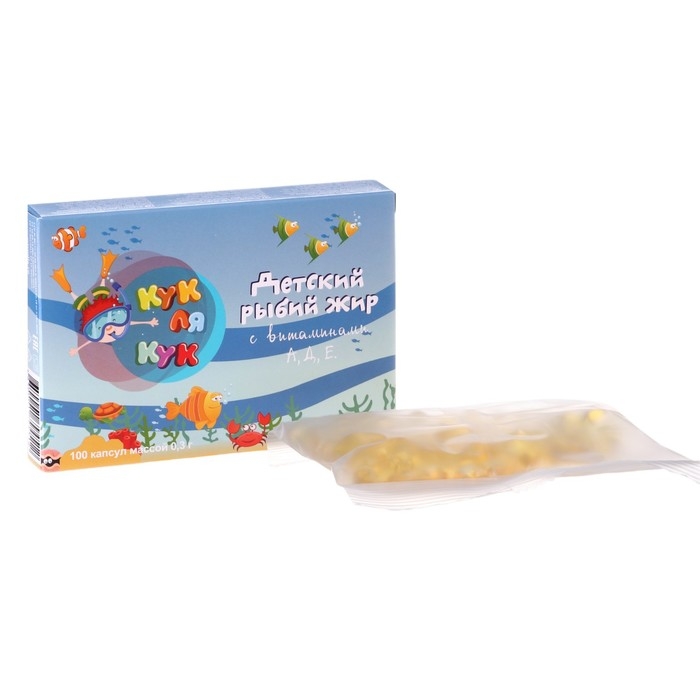 Рыбий жир &laquo;Кук Ля Кук&raquo; детский, с витаминами А,Д,Е, 100 капсул по 0,3 г