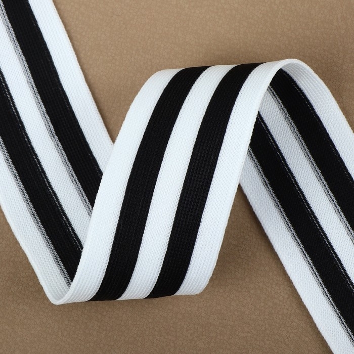 Тесьма трикотажная лампас 40 мм, 9,1 &plusmn; 0,5 м, цвет чёрный/белый