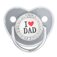 Соска - пустышка силиконовая ортодонтическая &laquo;I LOVE DAD&raquo;, от 6 мес., с колпачком, цвет серый/серебро, стразы