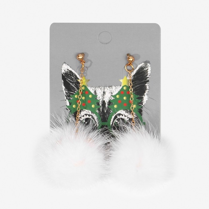 Новый год! Серьги &laquo;Новогодние&raquo; помпоны, цвет чёрно-белый в золоте