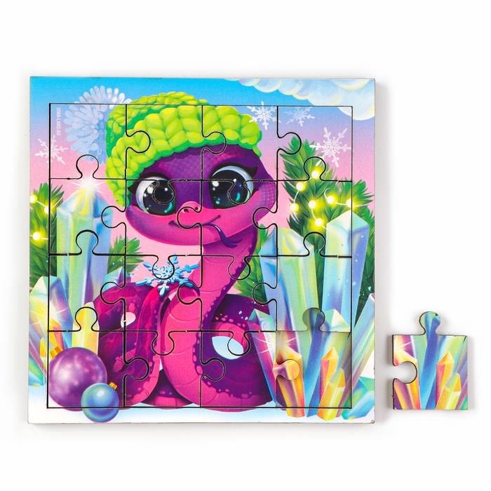 Пазлы для детей деревянные &laquo;Новый год! Фиолетовая змея&raquo;, 16 элементов, символ года 2025