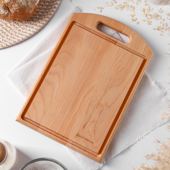 Доска разделочная Доляна &laquo;БУКовский&raquo;, 30&times;20&times;2 см, бука, с ручкой и кровостоком, бук