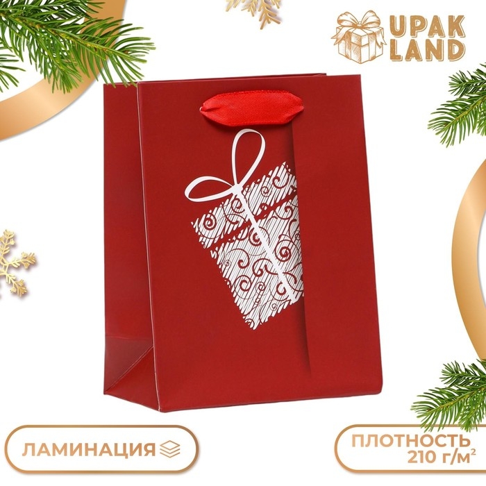 Пакет ламинированный "Красный подарок", 11,5 x 14,5 x 6 см