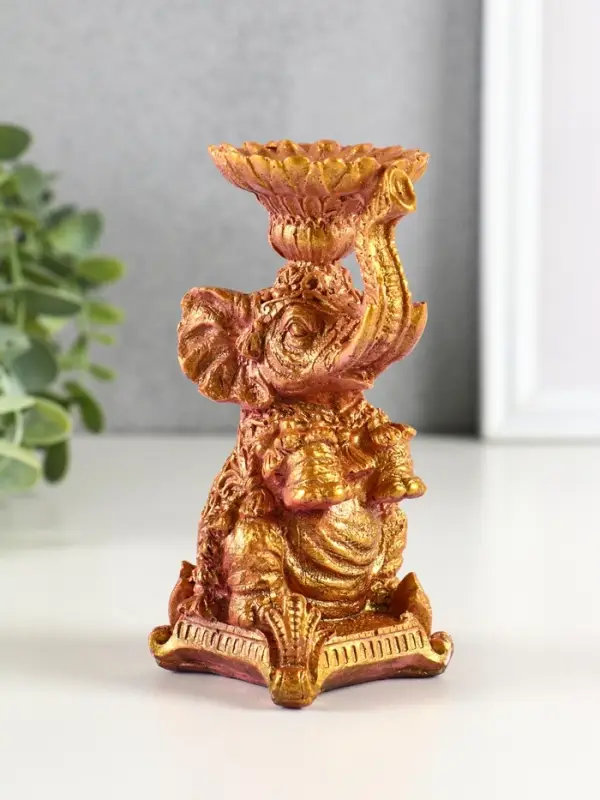 Подсвечник "Слон" высота 12 см, бордо с позолотой