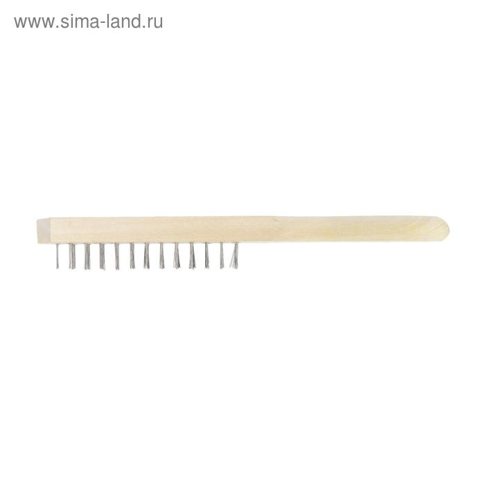 Щетка металлическая ручная ЛОМ, деревянная рукоятка, 3-рядная