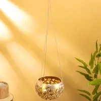 Подсвечник подвесной из кокоса, 14&times;14&times;10 см, бело-золотой